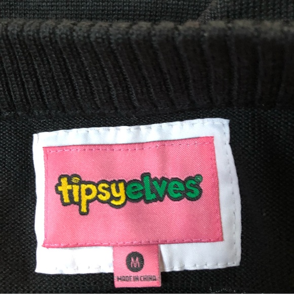 Tipsy Elves black knit silver and gold string lights size M NWT shimmer shine - Picture 9 of 15